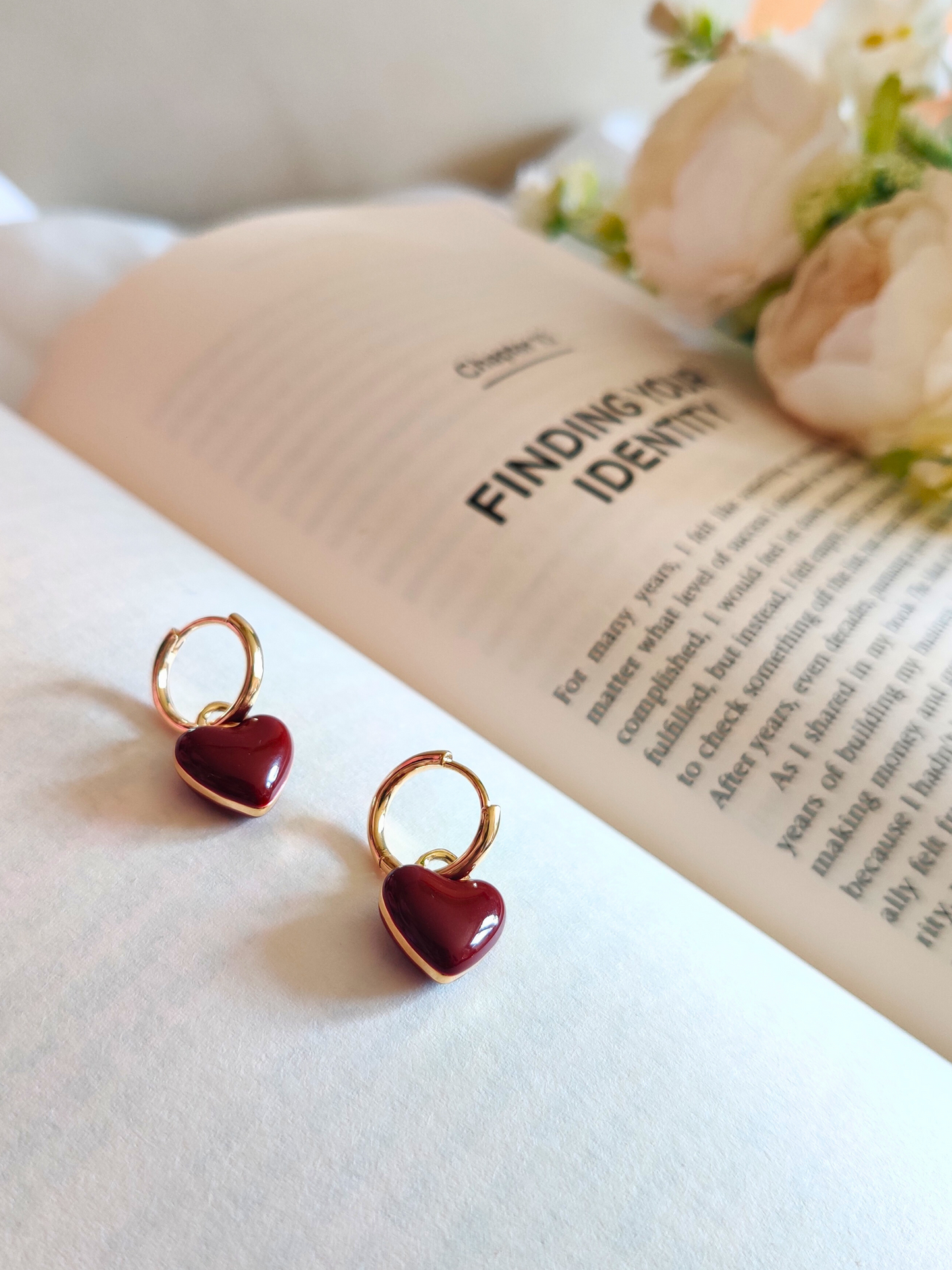 Maroon Heart Drop Earrings