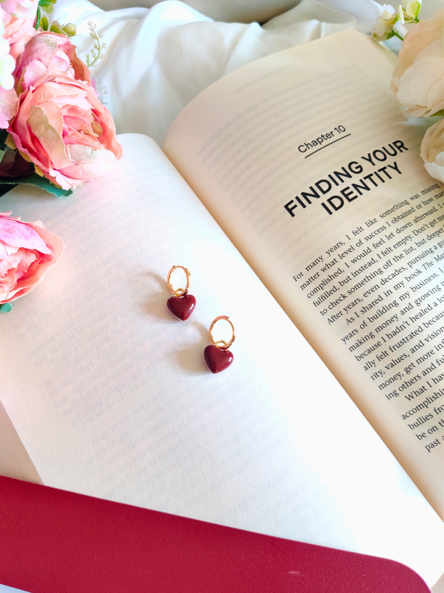 Maroon Heart Drop Earrings